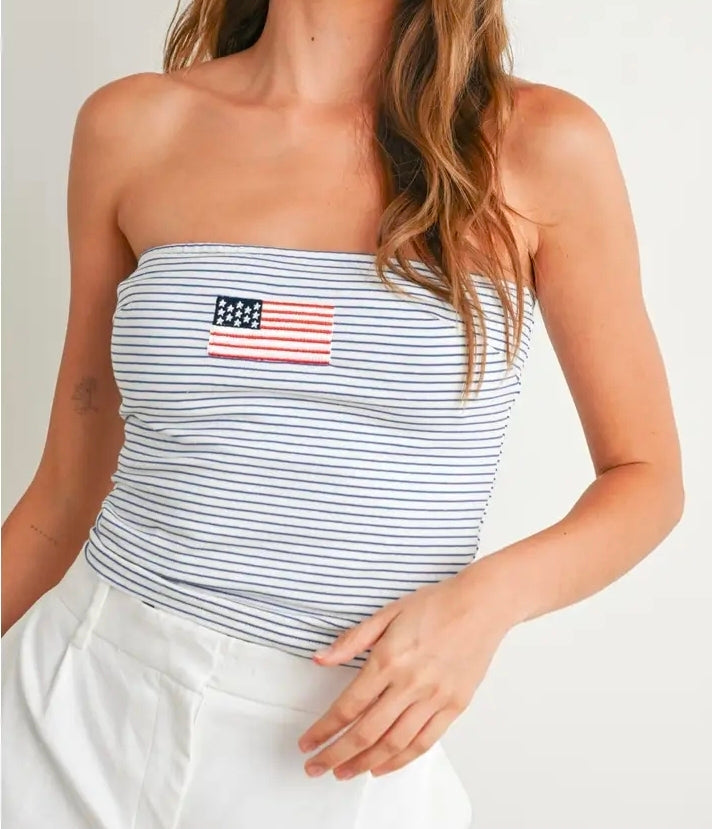 Blue Striped Tube Top